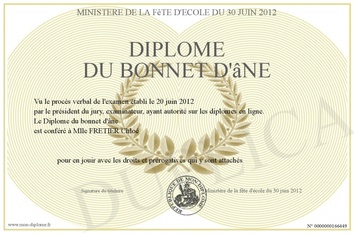 diplome bonnet d'ane